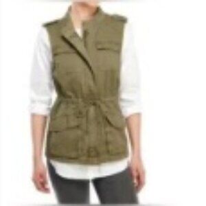 Per Se Canvas Cargo Vest Medium Drawstring Waist